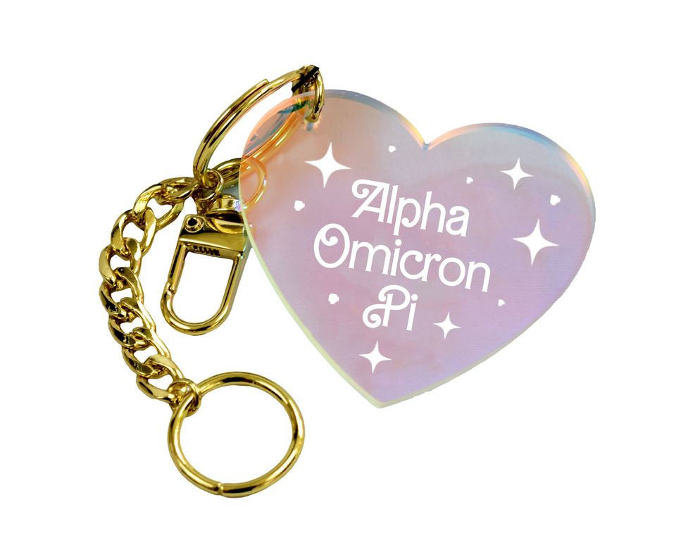 Alpha Omicron Pi Iridescent Heart Keychain Alpha Omicron Pi  Iridescent Heart Keychain