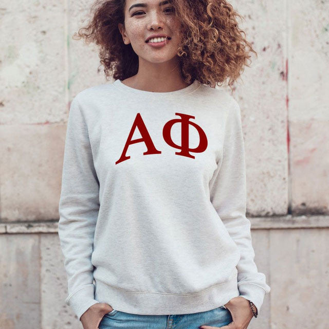 Alpha Phi Arched Greek Lettered Crewneck Sweatshirt Alpha Phi Arched Greek Lettered Crewneck Sweatshirt