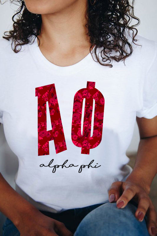 Alpha Phi Alpha Phi Floral Big Lettered T-Shirts