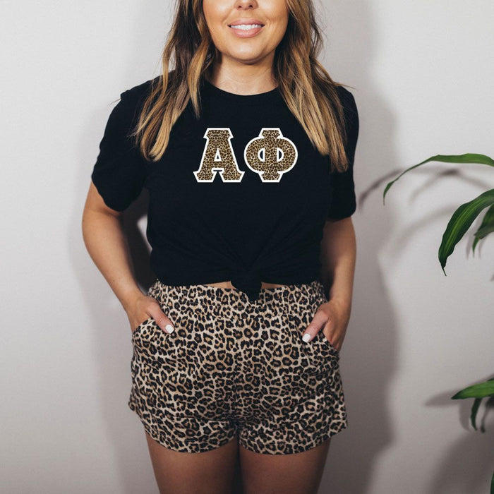 Alpha Phi Cheetah Print Lettered Tee Alpha Phi Cheetah Print Lettered Tee