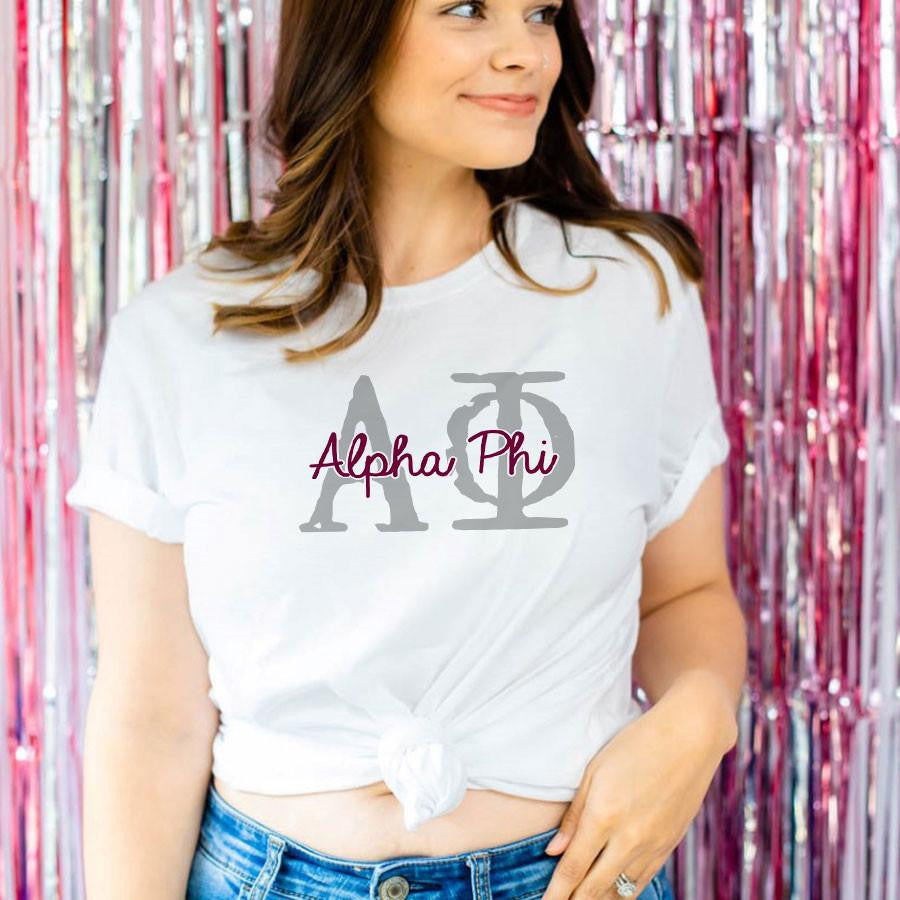 Printify Alpha Phi Greek Type Cotton Tee Alpha Phi Greek Type Cotton Tee