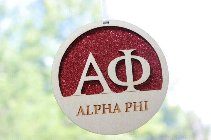 Alpha Phi Laser Carved Greek Letter Ornament 3" Round Alpha Phi Laser Carved Greek Letter Ornament - 3