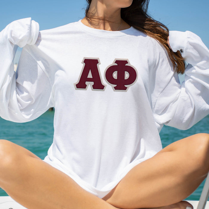 Alpha Phi Lettered Long Sleeve Shirt Alpha Phi Lettered Long Sleeve Shirt