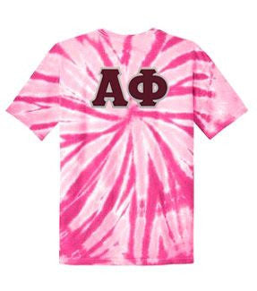 Discount Alpha Phi Lettered Tie Dye T Shirts For Only $30! DISCOUNT-Alpha Phi Lettered Tie-Dye t-shirts