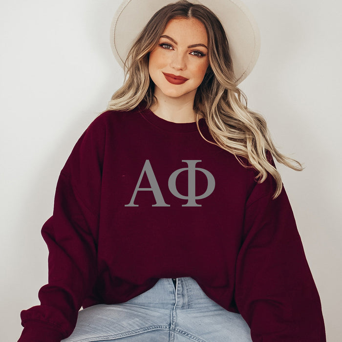 Alpha Phi Lettered World Famous Greek Crewneck Alpha Phi Lettered World Famous Greek Crewneck