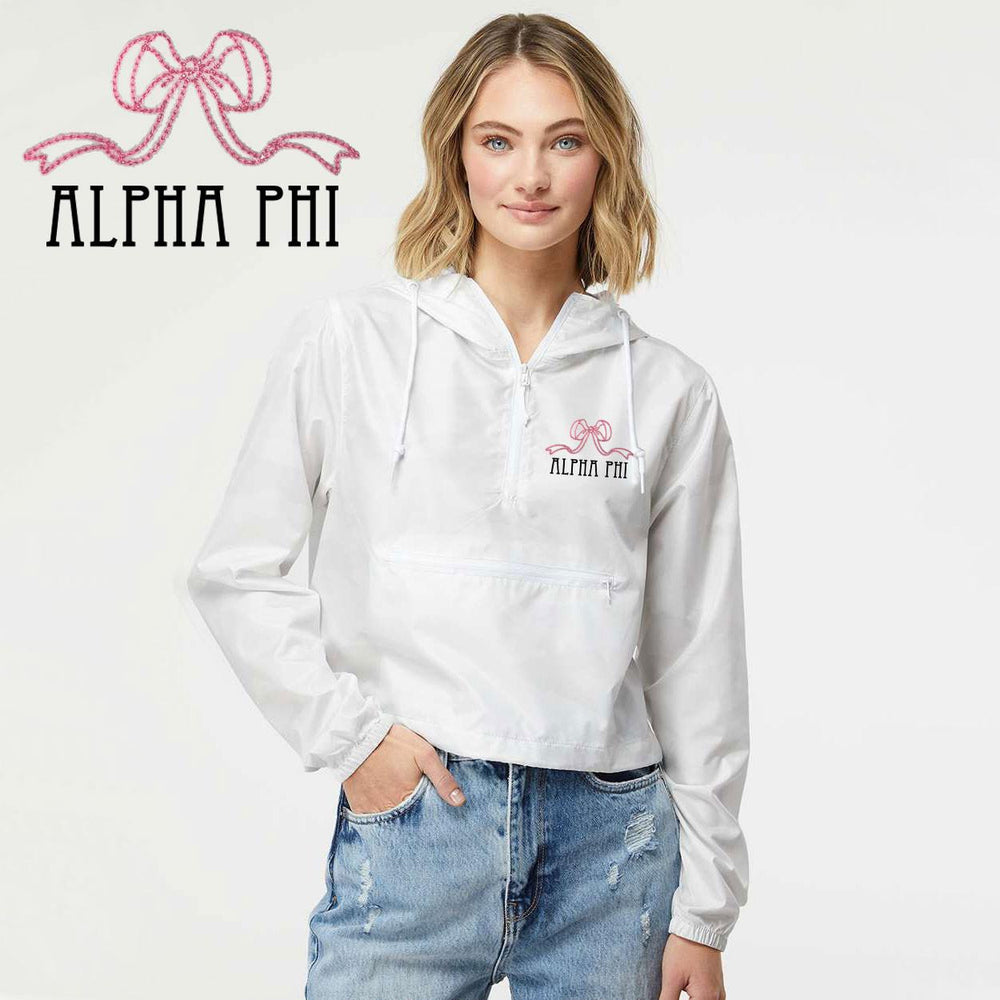 Alpha Phi Lightweight Quarter Zip Pullover Crop Windbreaker Alpha Phi Lightweight Quarter-Zip Pullover Crop Windbreaker