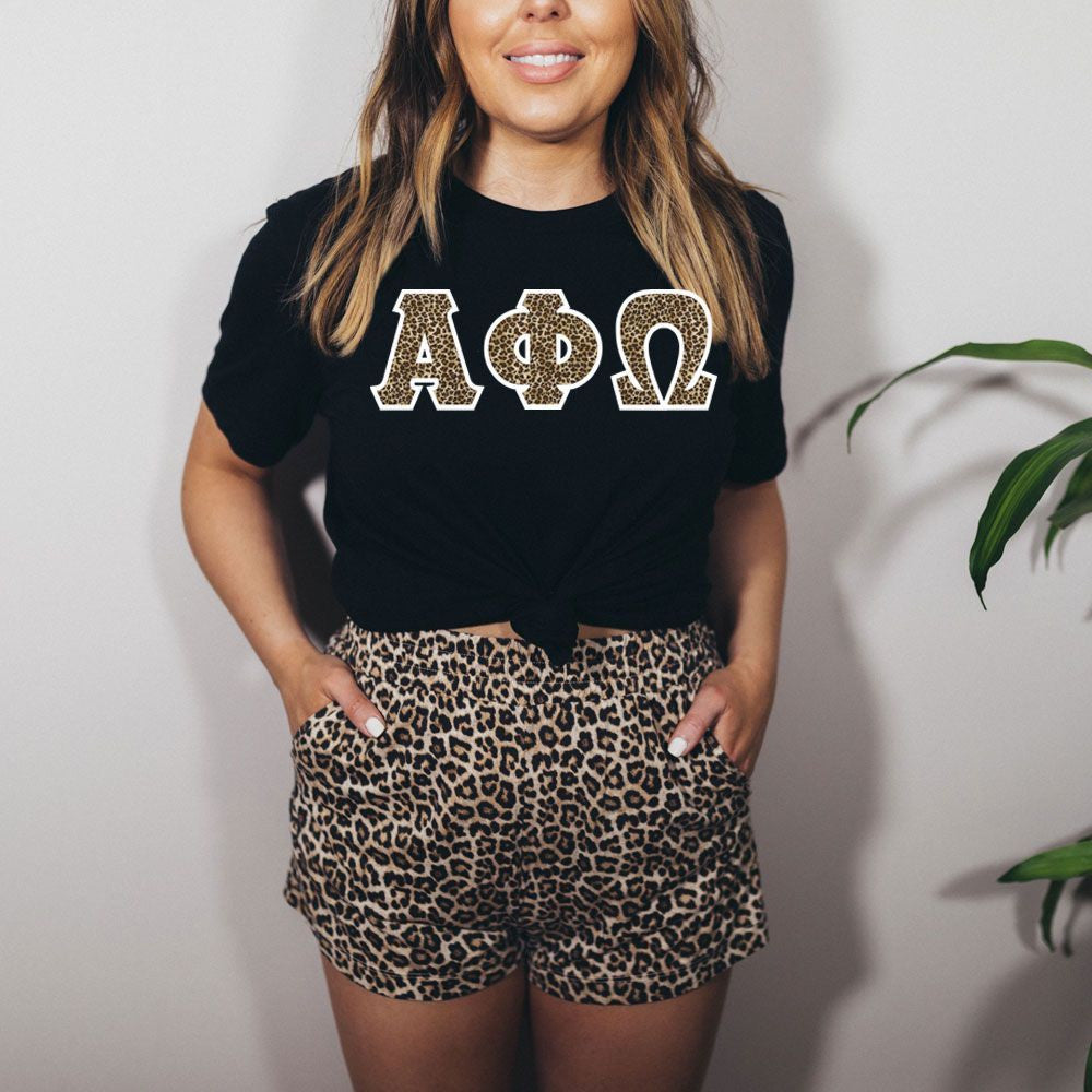 Alpha Phi Omega Cheetah Print Lettered Tee Alpha Phi Omega Cheetah Print Lettered Tee