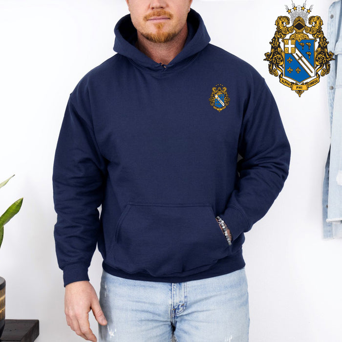 Discount Alpha Phi Omega Crest Shield Emblem Hooded Sweatshirt DISCOUNT-Alpha Phi Omega Crest - Shield Emblem Hooded Sweatshirt