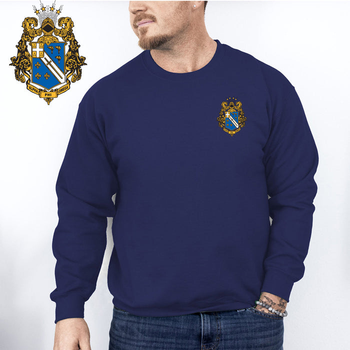 Discount Alpha Phi Omega World Famous Crest Shield Crewneck Sweatshirt Best Value DISCOUNT-Alpha Phi Omega World Famous Crest - Shield Crewneck Sweatshirt - Best Value