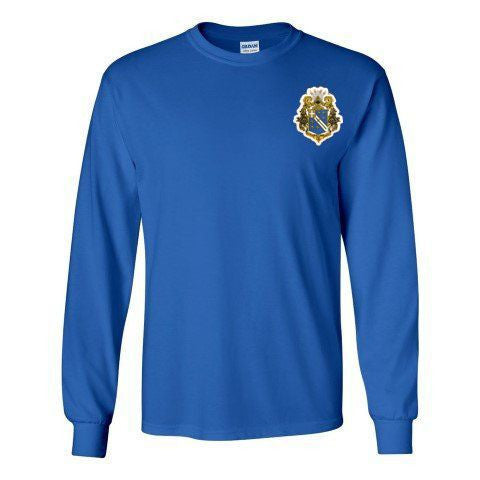 Discount Alpha Phi Omega Fraternity Crest Shield Longsleeve Tee DISCOUNT-Alpha Phi Omega Fraternity Crest - Shield Longsleeve Tee