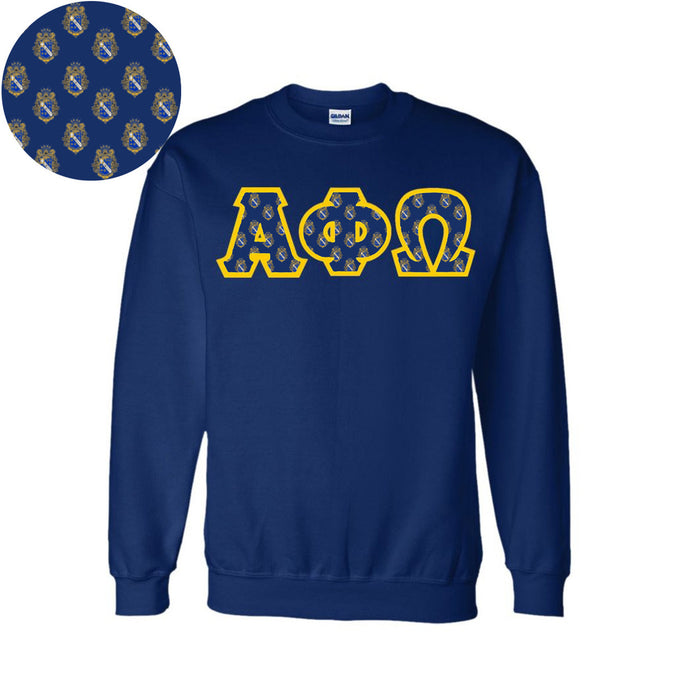 Alpha Phi Omega Fraternity Crest Shield Twill Letter Crewneck Sweatshirt Alpha Phi Omega Fraternity Crest - Shield Twill Letter Crewneck Sweatshirt