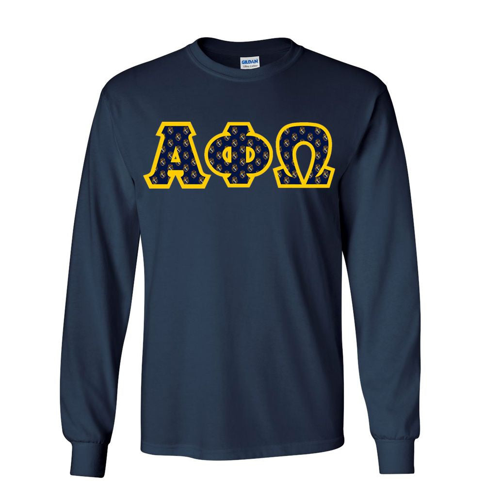 Alpha Phi Omega Fraternity Crest Shield Twill Letter Longsleeve Tee Alpha Phi Omega Fraternity Crest - Shield Twill Letter Longsleeve Tee