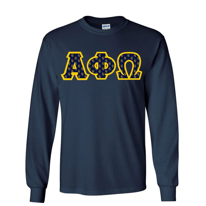 Alpha Phi Omega Fraternity Crest Shield Twill Letter Longsleeve Tee Alpha Phi Omega Fraternity Crest - Shield Twill Letter Longsleeve Tee