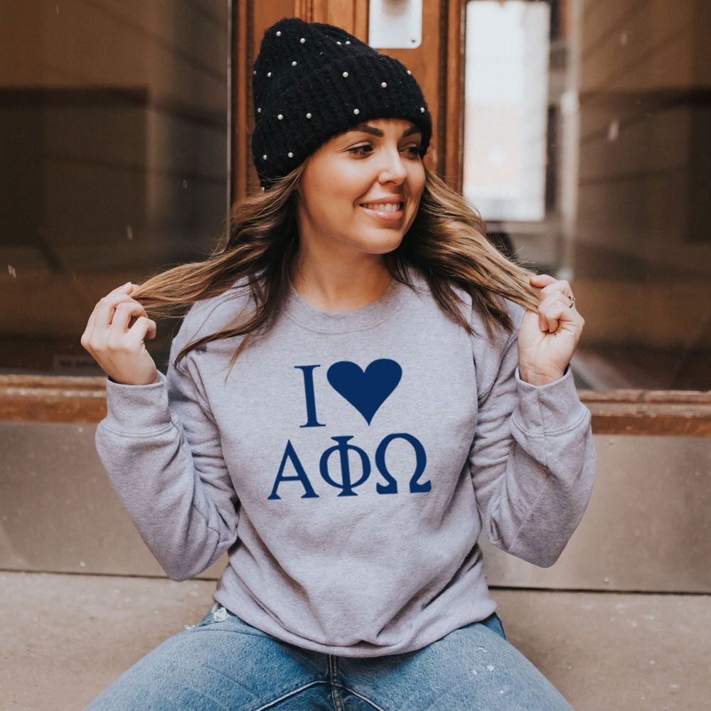 Alpha Phi Omega I Love Crewneck Sweatshirt Alpha Phi Omega I Love Crewneck Sweatshirt