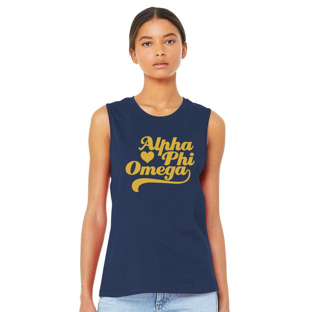 Printify Alpha Phi Omega Tail Heart Bella + Canvas Muscle Tank Alpha Phi Omega Tail Heart Bella + Canvas Muscle Tank