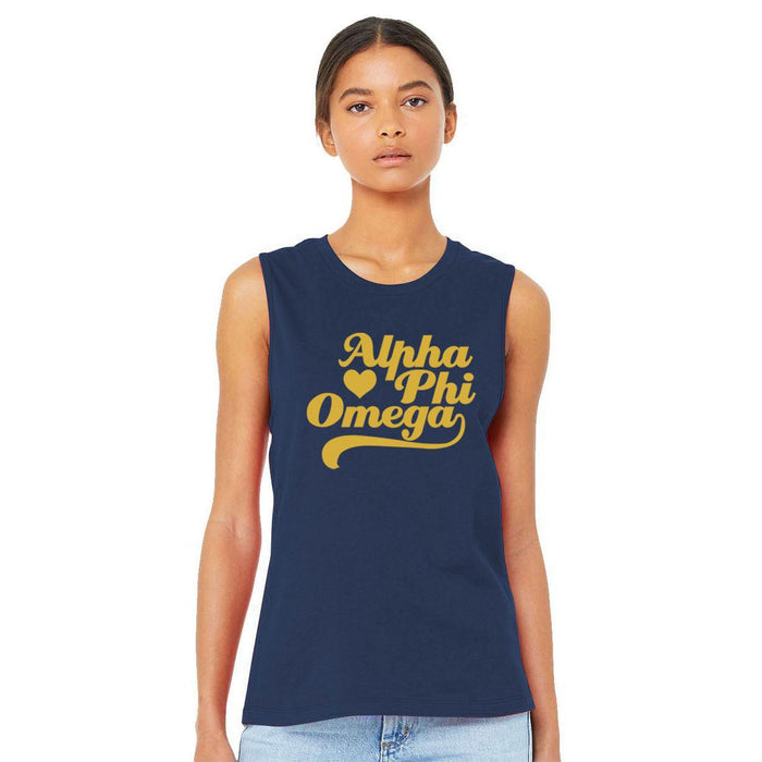 Printify Alpha Phi Omega Tail Heart Bella + Canvas Muscle Tank Alpha Phi Omega Tail Heart Bella + Canvas Muscle Tank