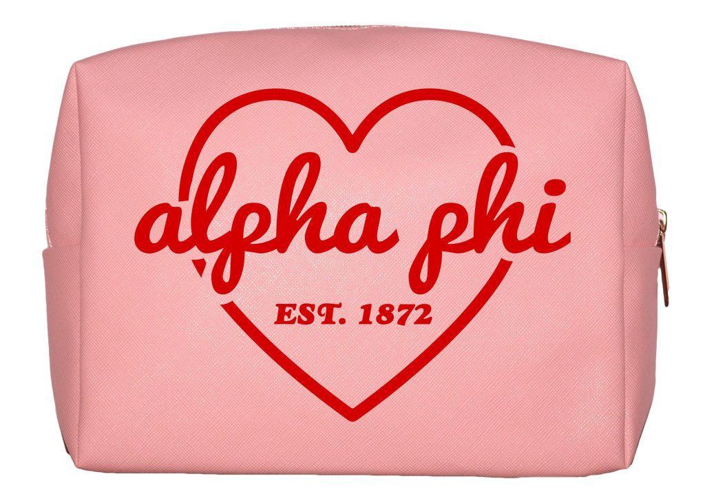Alpha Phi Pink With Red Heart Makeup Bag Alpha Phi Pink with Red Heart Makeup Bag