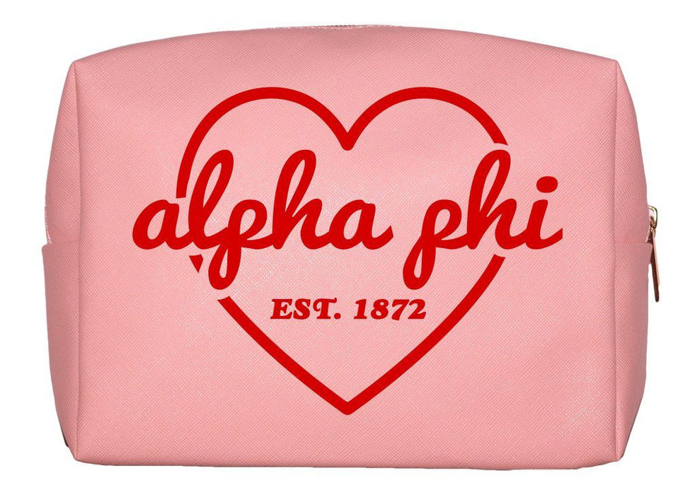 Alpha Phi Pink With Red Heart Makeup Bag Alpha Phi Pink with Red Heart Makeup Bag