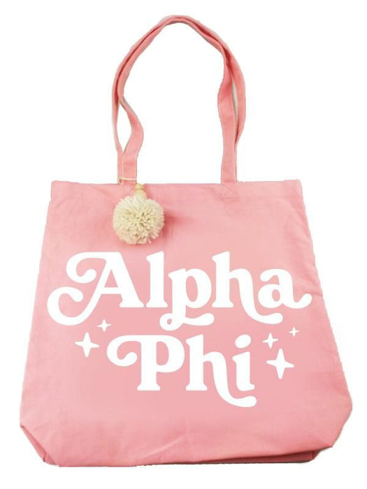Alpha Phi Retro Pom Pom Tote Bag Alpha Phi Retro Pom Pom Tote Bag