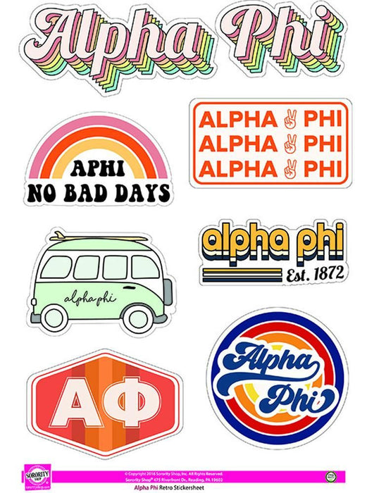 Alpha Phi Retro Sticker Sheet Alpha Phi Retro Sticker Sheet
