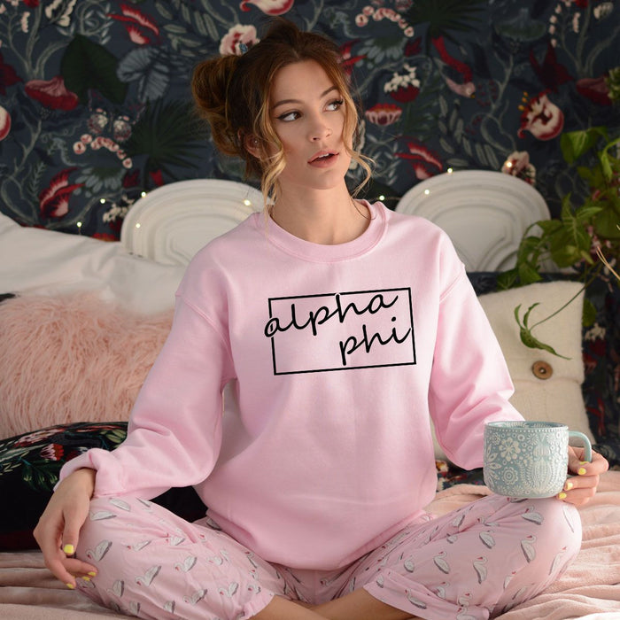 Alpha Phi Script Box Crewneck Sweatshirt Alpha Phi Script Box Crewneck Sweatshirt