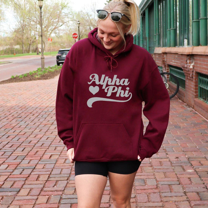 Alpha Phi Script Heart Greek Hoodie Alpha Phi Script Heart Greek Hoodie