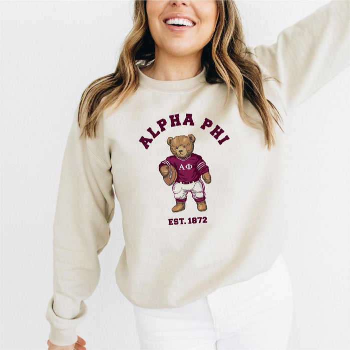 Alpha Phi Teddy Bear Crewneck Sweatshirt Alpha Phi Teddy Bear Crewneck Sweatshirt