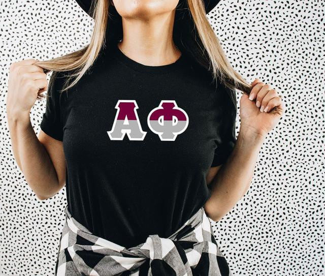 Alpha Phi Two Toned Greek Lettered T Shirts Alpha Phi Two Toned Greek Lettered T-shirts