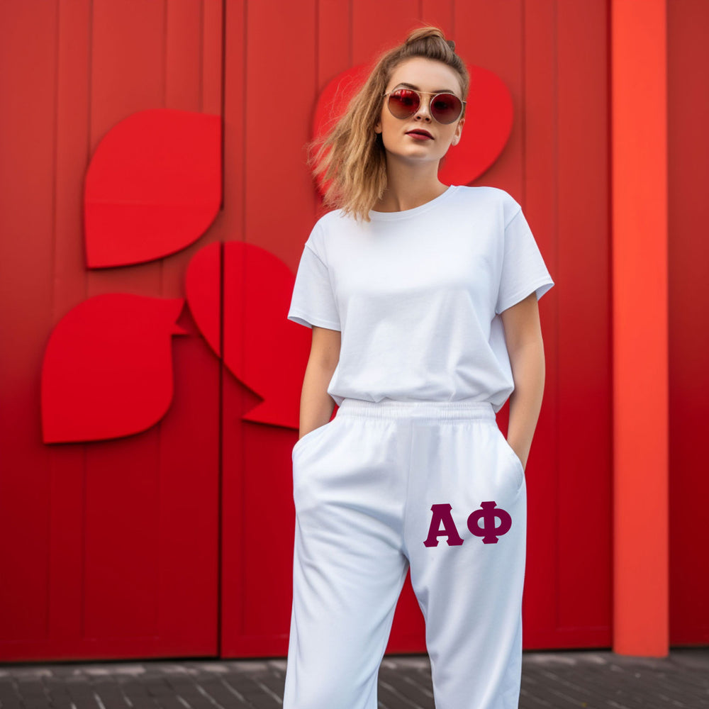 Alpha Phi Lettered Thigh Sweatpants Alpha Phi Lettered Thigh Sweatpants