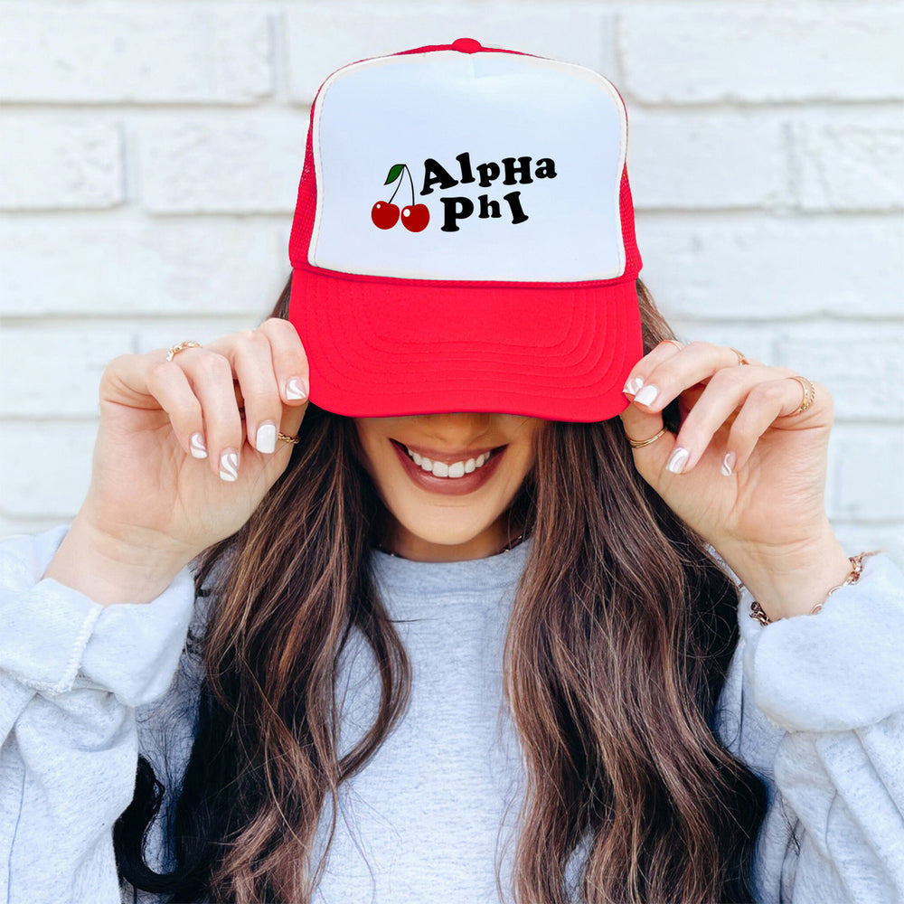 Alpha Phi Cherry Trucker Caps Alpha Phi Cherry Trucker Caps