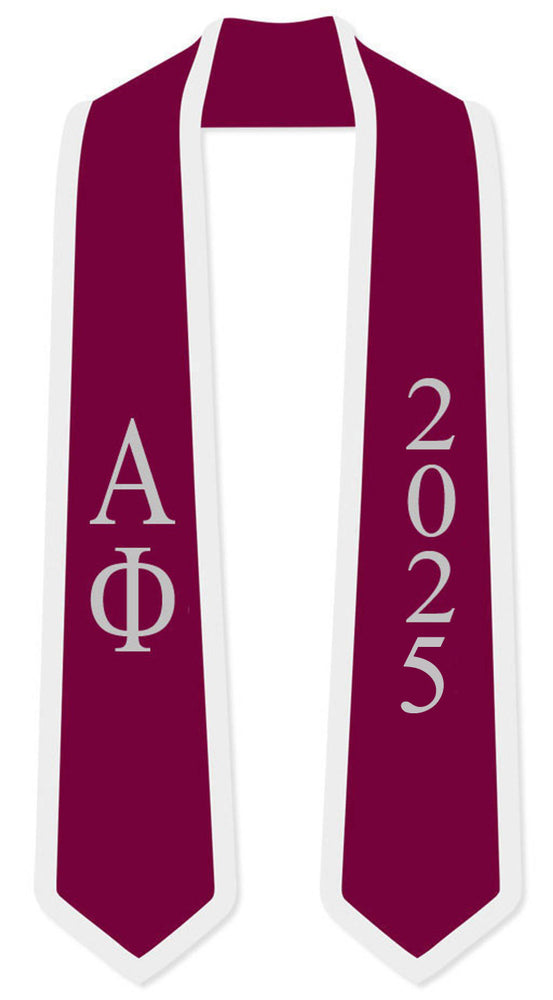 Discount Alpha Phi Greek 2 Tone Lettered Graduation Sash Stole W/ Year DISCOUNT-Alpha Phi Greek 2 Tone Lettered Graduation Sash Stole w/ Year