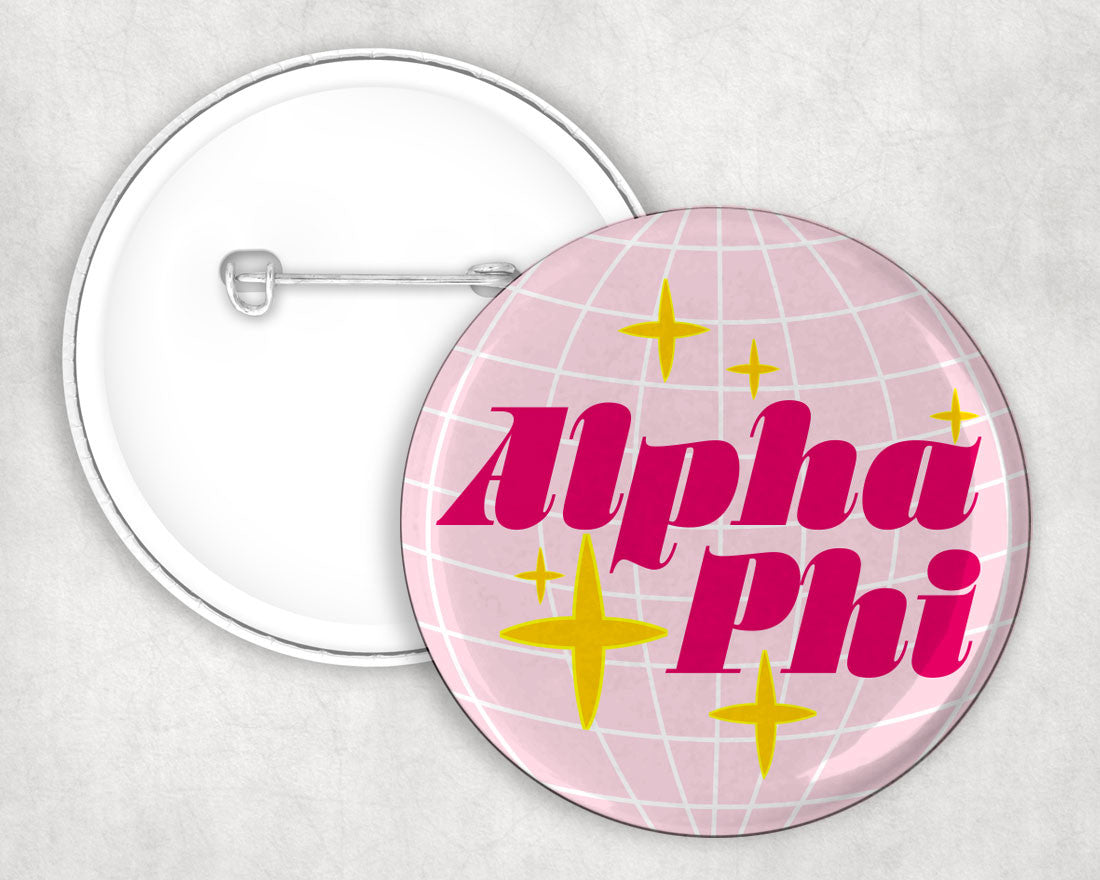 Alpha Phi Disco Pin Buttons Alpha Phi Disco Pin Buttons