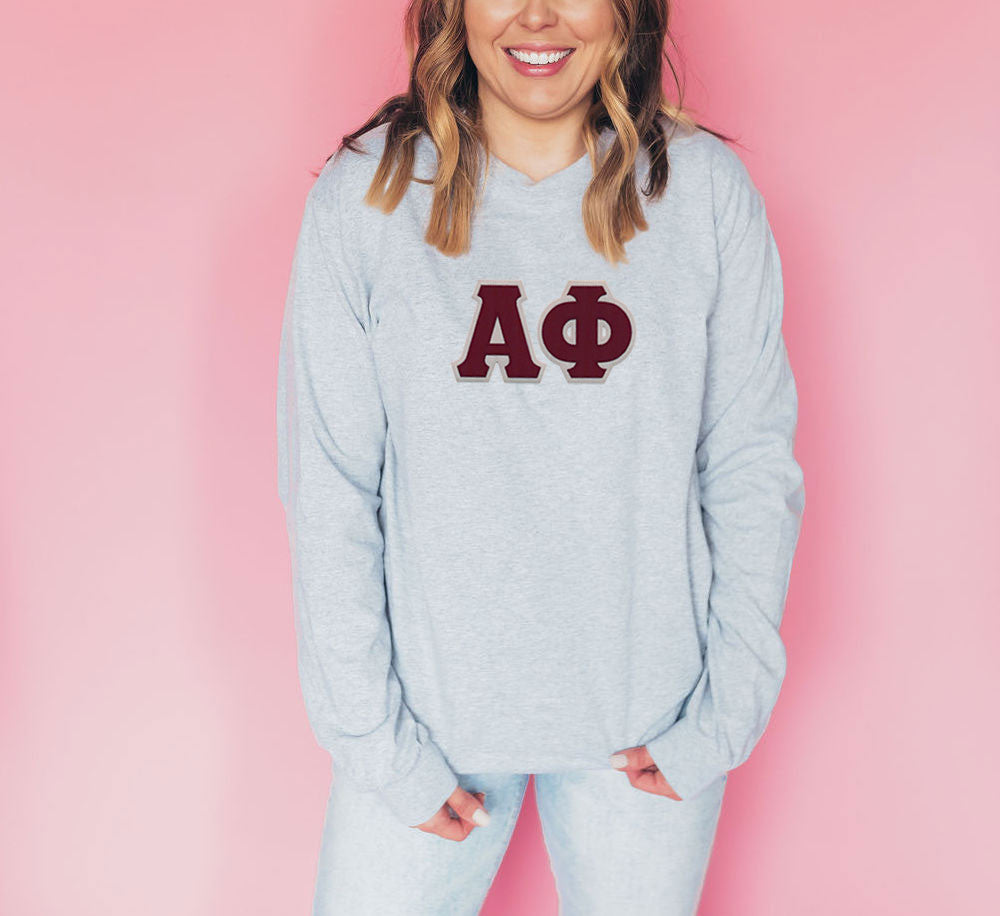 Discount Alpha Phi Lettered Long Sleeve Tee DISCOUNT Alpha Phi Lettered Long Sleeve Tee