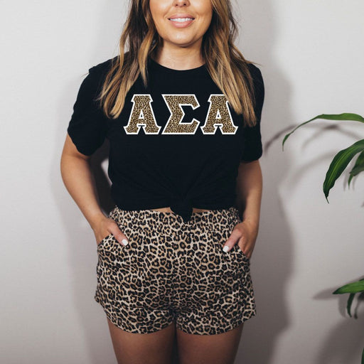 Alpha Sigma Alpha Alpha Sigma Alpha Cheetah Print Lettered Tee