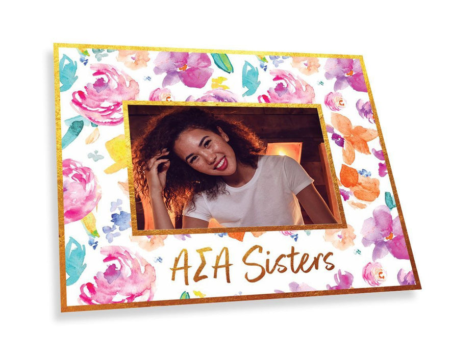 Alpha Sigma Alpha Gold Foil & Floral Painted Photo Frame Alpha Sigma Alpha Gold Foil & Floral Painted Photo Frame