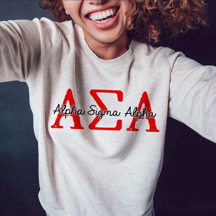 Printify Alpha Sigma Alpha Greek Type Crewneck Sweatshirts Alpha Sigma Alpha Greek Type Crewneck Sweatshirts