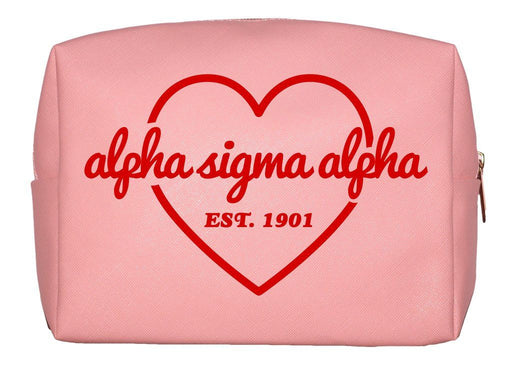 Alpha Sigma Alpha Alpha Sigma Alpha Pink with Red Heart Makeup Bag