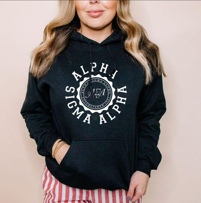 Printify Alpha Sigma Alpha Unisex College Seal Hoodie Alpha Sigma Alpha Unisex College Seal Hoodie