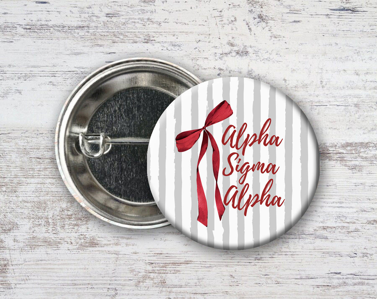 Alpha Sigma Alpha Stripes & Bows Pin Buttons Alpha Sigma Alpha Stripes & Bows Pin Buttons