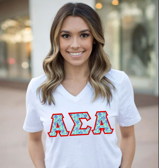 Alpha Sigma Alpha DISCOUNT-Alpha Sigma Alpha Lettered V-Neck Tee