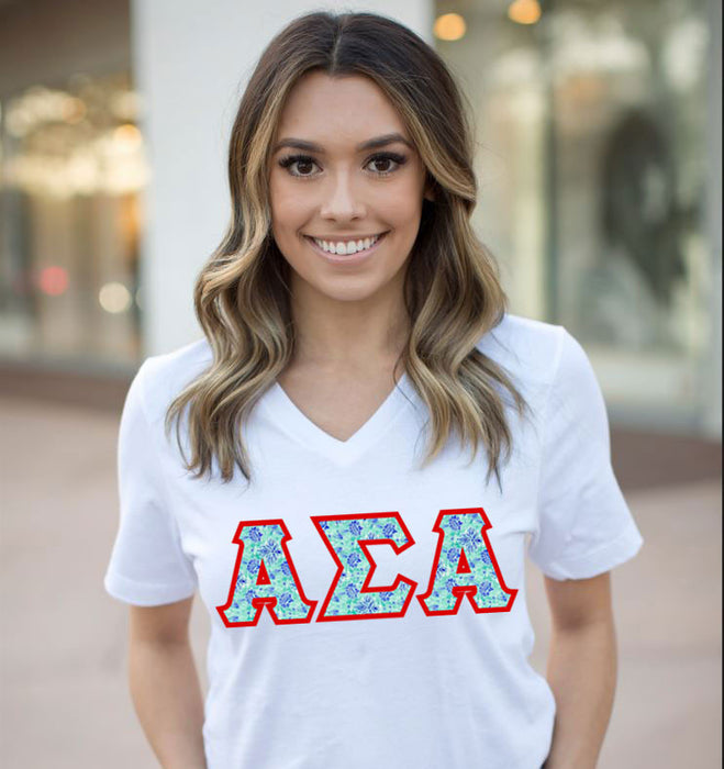 Discount Alpha Sigma Alpha Lettered V Neck Tee DISCOUNT-Alpha Sigma Alpha Lettered V-Neck Tee