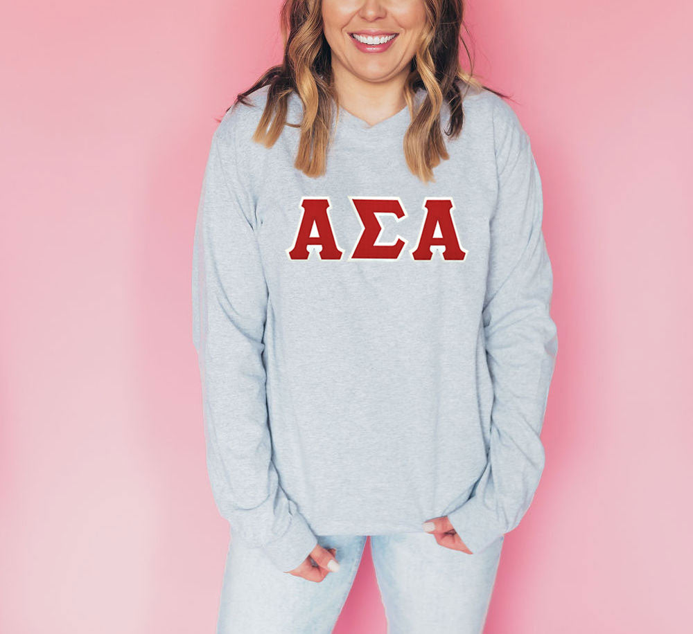 Discount Alpha Sigma Alpha Lettered Long Sleeve Tee DISCOUNT Alpha Sigma Alpha Lettered Long Sleeve Tee
