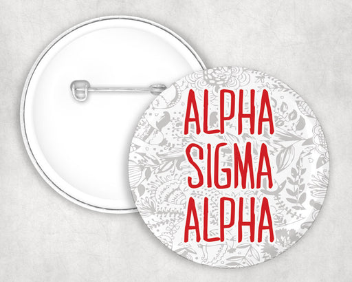Alpha Sigma Alpha Alpha Sigma Alpha floral-text Pin Buttons
