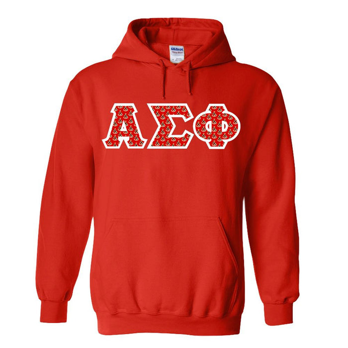 Alpha Sigma Phi Fraternity Crest Shield Twill Letter Hooded Sweatshirt Alpha Sigma Phi Fraternity Crest - Shield Twill Letter Hooded Sweatshirt