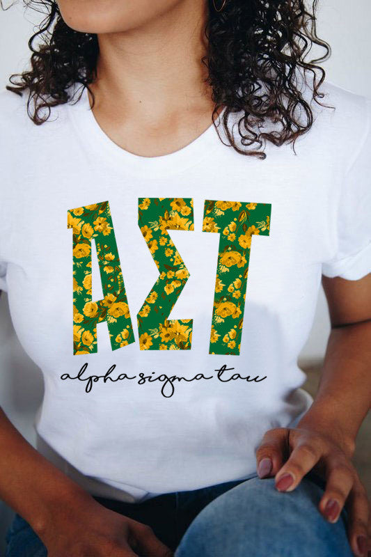 Alpha Sigma Tau Floral Big Lettered T Shirts Alpha Sigma Tau Floral Big Lettered T-Shirts