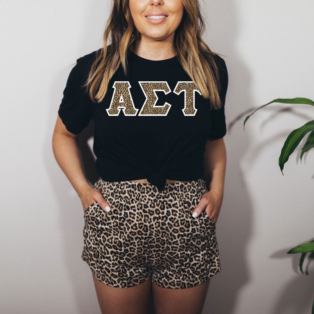 Alpha Sigma Tau Cheetah Print Lettered Tee Alpha Sigma Tau Cheetah Print Lettered Tee