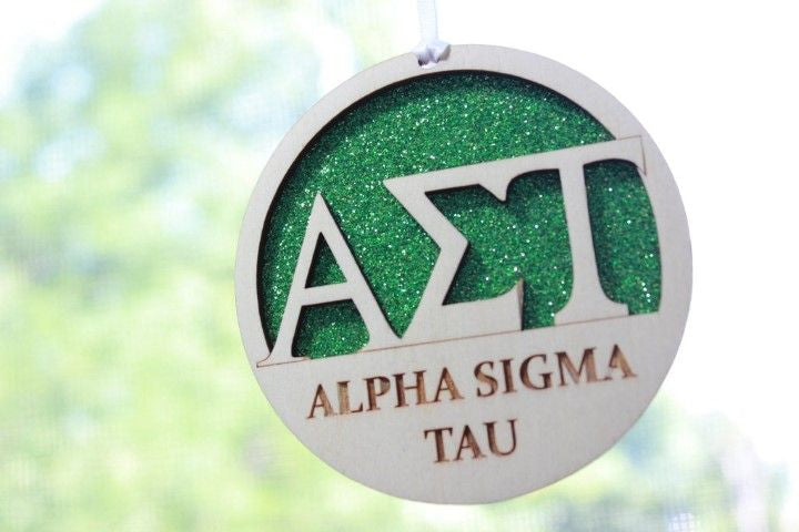 Alpha Sigma Tau Laser Carved Greek Letter Ornament 3" Round Alpha Sigma Tau Laser Carved Greek Letter Ornament - 3