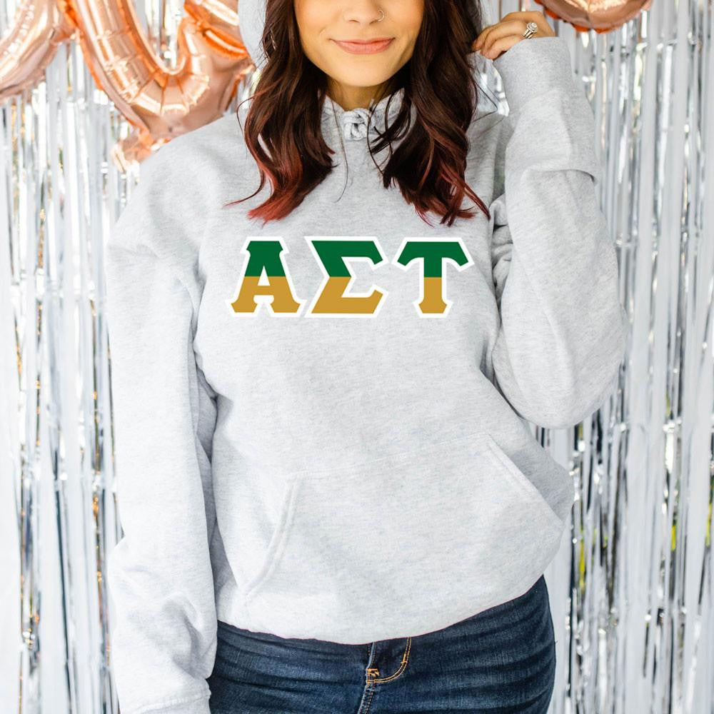 Printify Alpha Sigma Tau Two Tone Lettered Hooded Sweatshirts Alpha Sigma Tau Two Tone Lettered Hooded Sweatshirts