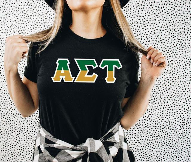 Alpha Sigma Tau Two Toned Greek Lettered T Shirts Alpha Sigma Tau Two Toned Greek Lettered T-shirts