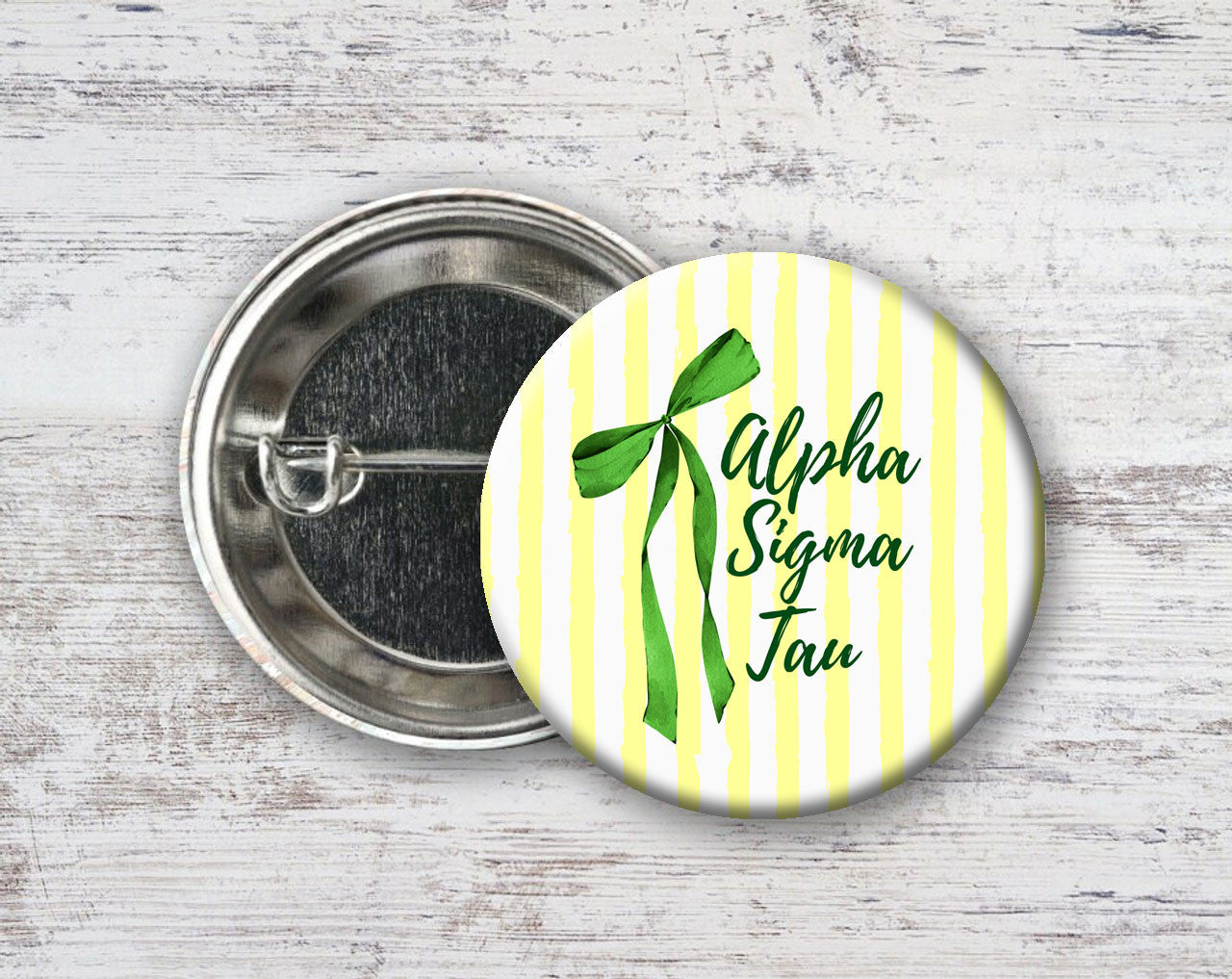 Alpha Sigma Tau Stripes & Bows Pin Buttons Alpha Sigma Tau Stripes & Bows Pin Buttons